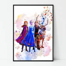 Póster de FROZEN 2 de Disney para decoración de pared, póster con estampado de Anna y Elsa en acuarela, arte de pared para guardería, regalo de princesa Disney 2024 - compra barato
