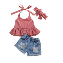 Lioraitiin-conjunto de roupas de menina 0-6 anos, roupas para crianças pequenas, sem mangas, com orifício sólido, shorts e tiara, 3 peças 2024 - compre barato