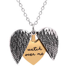 Vintage Style Unisex Angel Wings Love Heart Pendant Necklace Can Open Carving Letters Watch Over Me Necklaces for Men Women 2024 - buy cheap