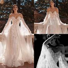 2021 Wedding Dresses Sweetheart Long Sleeves Lace Appliques Beach Bridal Gowns Lace-up Back Sweep Train A Line Robe De Soiree 2024 - buy cheap