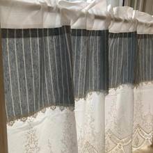 Country Style White  Embroidered Splice Blue/White Stripe Hollow Lace Cotton Bunk Kitchen Curtain Home Decorative Curtain 150cmW 2024 - buy cheap