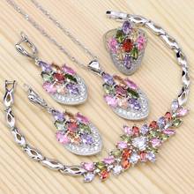 925 Silver Jewelry Sets For Women Wedding Multicolor Cubic Zirconia Leaf Ring Bracelet Necklace Pendant Earrings Set 2024 - buy cheap