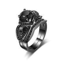 Роскошные женские и мужские парные кольца с кристаллами, обручальные кольца с черным и золотым скелетом 14 карат для женщин, обручальное кольцо с круглым Цирконом в стиле панк 2024 - купить недорого