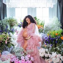 Sweet See Through Tulle Maternity Robes With Long Sleeves Plus Size Pink Puffy Women Tulle Gowns Custom Made Photo Shoot 2024 - buy cheap