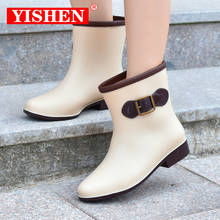 YISHEN Rubber Rain Boots For Women Waterproof High Heel Fashion Girls Shoes Ladies Ankle PVC Rain Boots Non-slip Leather Boots 2024 - buy cheap
