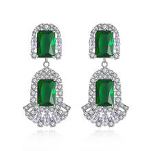 Pendientes de gota de cristal cuadrados verdes para mujer, aretes elegantes con diamantes de imitación para boda, joyería de fiesta, pendientes de circón de lujo, nuevos 2024 - compra barato
