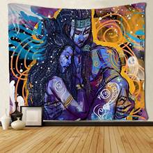 Tapeçaria de arte hippie, arte preta de parede de casal africano americano para pendurar 2024 - compre barato