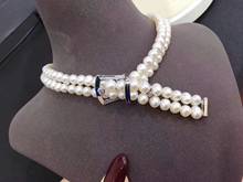Collar de perlas blancas de 17 pulgadas, 2 filas, 7-8mm, cierre de circonita con micro incrustaciones de plata 925, accesorio de joyería artesanal 2024 - compra barato