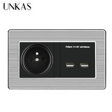 Панельная электрическая розетка UNKAS из нержавеющей стали, 16 А, французская стандартная электрическая розетка с двойным USB-портом для зарядки мобильных устройств, 5 В, 2,1 А 2024 - купить недорого