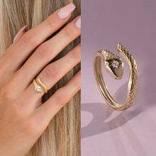 Женское кольцо в стиле ретро, регулируемое кольцо в виде змеи с кристаллами 2024 - купить недорого