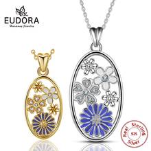 EUDORA 925 Sterling Silver Unique Germany Blue Cornflower Pendant with Crystal with chain Fine Jewelry Valentine's day gifts 2024 - buy cheap