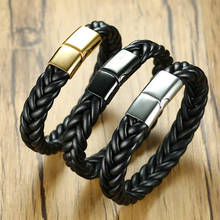 Brazalete de cuero de microfibra de acero inoxidable para hombre, pulsera informal de moda, joyería negra 2024 - compra barato