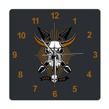 Rock Music with Bull Skull Square Wall Hanging Clock Microphone and Guitar Grunge Style Heavy Metal Tattoo Home Decorative Watch 2024 - buy cheap