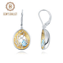 Gem's ballet 18k ouro sobre 925 brincos de prata dois tons artesanais, plugue de ramo natural, topázio azul suíço, declaração feminina, brincos retrô 2024 - compre barato