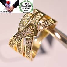 OMHXZJ RR1084 Wholesale European Fashion Hot Fine Lovers Party Birthday Wedding Gift Luxury Geometric AAA Zircon 18KT Gold Ring 2024 - buy cheap