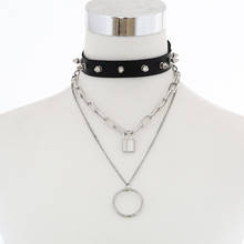 Layered padlock chain necklace women/men punk rock goth spike choker collar lock pendant necklace black emo accessory jewelry 2024 - buy cheap