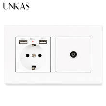 Unkas cinza padrão da ue tomada de energia aterrada com fêmea tv jack 2100ma dupla usb para móvel pc plástico painel cinza tomada 2024 - compre barato