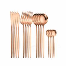 Conjunto de talheres em ouro rosa, kit de 16 peças em aço inoxidável, garfo dourado, colher, faca, utensílios de cozinha 2024 - compre barato
