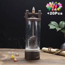 20Cones Chinese Dragon Incense Burner Ceramic Waterfall LED Light Incense Cones Holder Aroma Censer With Acrylic Windproof Cover 2024 - buy cheap