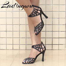 Ladingwu-zapatos de baile latino para mujer, calzado deportivo de interior, con composición geométrica, con diamantes de imitación de satén, botas de baile 2024 - compra barato