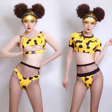 New Jazz Costumes Nightclub Bar Swimsuit Swimsuit Party Yellow Leopard Print Sexy Ds Bikini Suit Women Pole Dancewear DNV13127 2024 - buy cheap