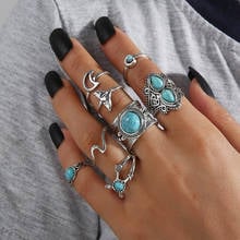 8 Pcs Silver Color Rings Set Star Flower Moon Crown Stone Punk Ring Carved Knuckle Anillos Anel Rings Women Jewelry Gift 2020 2024 - buy cheap