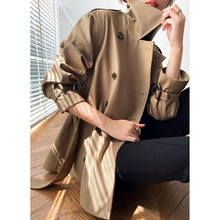 2021 New Fashion Double Breasted Mid-long Trench Coat Women Korea Chic Casual Short  Windbreaker Female Abrigos 2024 - buy cheap