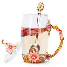 Caneca vermelha rosa esmaltada, caneca de cristal de alta qualidade para chá, copo de vidro, flor com pegada para as mãos, presente perfeito para amantes de casamento 2024 - compre barato