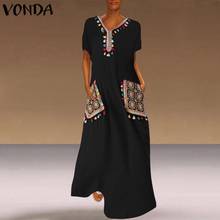 VONDA Vintage Long Maxi Dress 2021 Autumn Sundress Long Sleeve Printed Dresses Femme Loose Sundress Casual Bohemian Vestidos 5XL 2024 - buy cheap