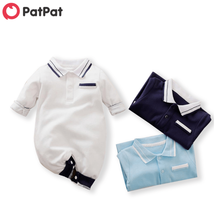 PatPat Spring and Autumn Baby Boy Cotton Style Gentleman Polo Collar Baby Rompers Solid Long-sleeve Jumpsuit Baby Boy Rompers 2024 - buy cheap