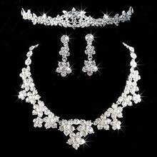 Luxury Bridal Jewelry Shiny Rhinestone Cute Flower Crown Necklace Earrings Set 2024 - buy cheap