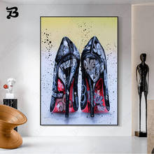 Художественный холст на высоком каблуке, картина на стену, красочные граффити, плакаты, принты, женская обувь на высоком каблуке, настенные картины для гостиной 2024 - купить недорого