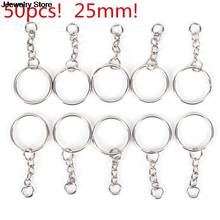 hot 50pcs/LOT  Split Ring with Short Chain Key Rings Key Chains Women Men Polished Silver Color 25mm DIY Keyring Keychain 2024 - buy cheap