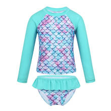 New Kids Girls Tankini Swimsuit Beachwear Long Sleeves Fish Scales Print Rashguard Swimwear Bathing Suit Tops with Bottoms Set 2024 - buy cheap