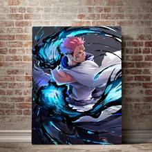 Pintura en lienzo para el hogar, imagen de Arte de pared de Jujutsu Kaisen, decoración azul de Anime, impresiones modulares, marco moderno, póster para sala de estar 2024 - compra barato