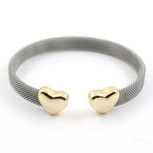 Grey Mesh Heart Bracelets Silver Color Fashion Lover's Stainless Steel Open Cuff Bracelet for Women  Men Cuff Bracelets Jewelry 2024 - buy cheap