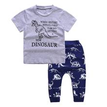 2022 Toddler Kids Baby Boys Summer Short Sleeve Cotton Clothes Set New Fashion Grey Dinosaur Top T-shirt+Print Long Pants Outfit 2024 - buy cheap