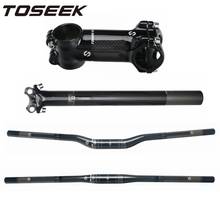 Toseek conjunto de barra de bicicleta de carbono brilhante, 3k, guidão, haste do selim, peças de bicicleta mtb 2024 - compre barato