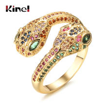 Kinel-Anillo de serpiente doble de circonia multicolor para mujer, joyería Vintage de animales, más brillante, regalo de fiesta, 2020 2024 - compra barato