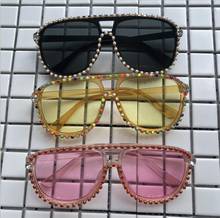 Óculos de sol coloridos com contas de arco-íris, óculos masculino e feminino de diamante, feito à mão, amarelo rosa, óculos de sol grandes sombras uv400 2024 - compre barato