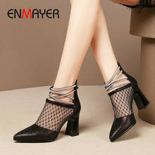 Enmayer apontou toe casual zip sapatos de luxo feminino plutônio básico salto quadrado couro genuíno primavera/outono moda feminina saltos 2024 - compre barato