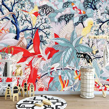 Custom 3D Wall Mural Wallpaper Pastoral Hand Painted Animal Banana Leaf Flower Bird Background Oil Painting Living Room Backdrop 2024 - buy cheap