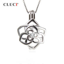 CLUCI-Colgante de Plata de Ley 925 para mujer, dije con flor hermosa, joyería de plata 925 auténtica, medallón de jaula de perlas de flores SC310SB 2024 - compra barato