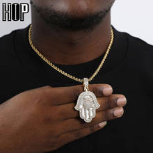 Hip Hop Bling Iced Out CZ Hand of Fatima Baguette Pendants & Necklaces For Men Rapper Charm Jewelry With Solid Back 2024 - buy cheap