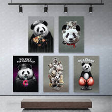 Pôster decorativo de parede para casa, arte em tela, chapéu preto, panda, impressões, pinturas de animais, para sala, modulares, sem moldura 2024 - compre barato