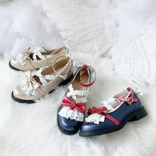 Zapatos de lolita con cabeza redonda para mujer, zapatillas de princesa estilo vintage, con lazo y vendaje cruzado, kawaii, loli, cosplay 2024 - compra barato
