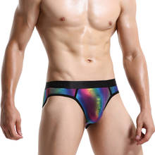 Mens Rainbow Shiny Nylon U Convex Briefs Lingerie Underwear Sexy Male Gay Erotic Underpants Man Nightclub Performance Clothing 2024 - buy cheap