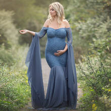 Vestido de maternidad a la moda para Sesión de fotos, vestido de maternidad femenino de encaje con costuras, accesorios de fotografía de maternidad elegantes 2024 - compra barato