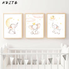 Póster de elefante, Luna y niño, arte de pared para bebé, lienzo con impresión de acuarela, pintura de animales, decoración nórdica para dormitorio de niños 2024 - compra barato