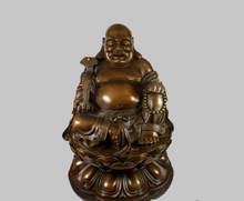 Copper Statue 19" China Bronze Buddhism Happy Maitreya Buddha Sit Hand Hold Ruyi Statue Healing Medicine Decoratio 2024 - buy cheap